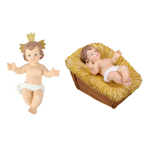 Jesuskind-Krippenfiguren aus Kunstharz in einer Krippe,-1 1