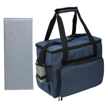 Sewing machine carrying bag with removable padded cushion, travel sewing case for sewing machine and sewing accessories, blue