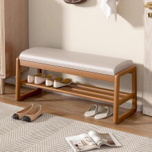Shoe Bench with Storage, Solid Wood Storage Bench with Padded Seat, 2Tier Shoe Rack for Entryway, Hallway, Bedroom (22 Inches, Natural) Natural 22'