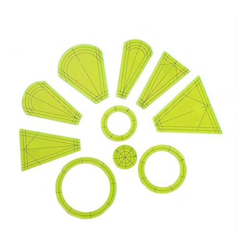 10Piece Set Special Sewing Patchwork Ruler DIY Sewing Ruler Patchwork Tool Quilt Ruler Cutting Template Durable Easy to Use Green