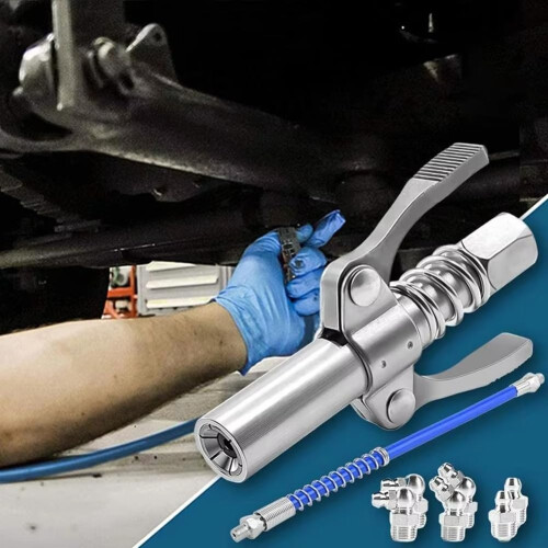 Quickrelease grease coupling, grease nipple, hose coupling, doublehandle grease tool adapter, quickrelease, leakproof connection 1