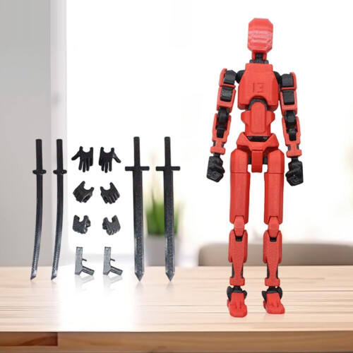 3D Printed Moving Robot with Multiple Joints, 13 Full Body Activity Robots, Black Red 2