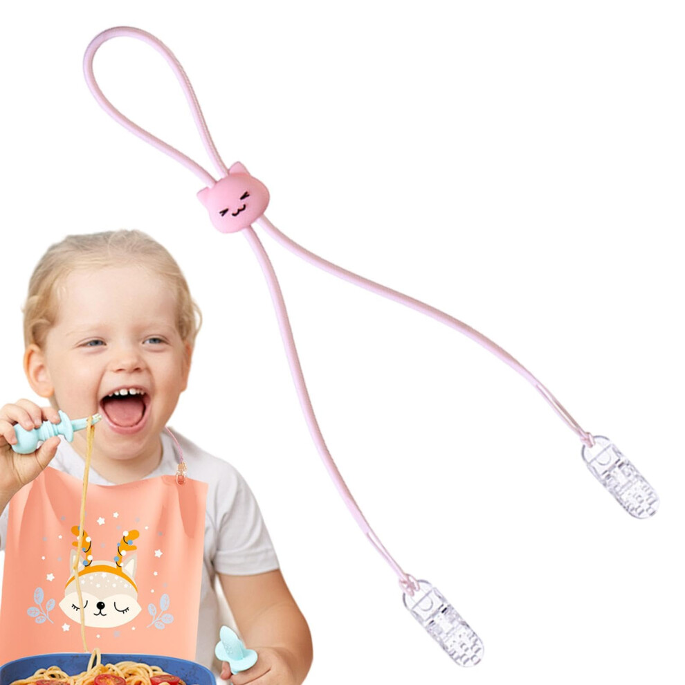 Bib Clips, Cute Bear Bib Holder Clip, Napkin Clip Lanyard, Baby Eating Protector Rosa
