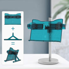 Suporte para livros de mesa com rotação de 360 graus, dobrável e ajustável, com base reforçada e dupla função.