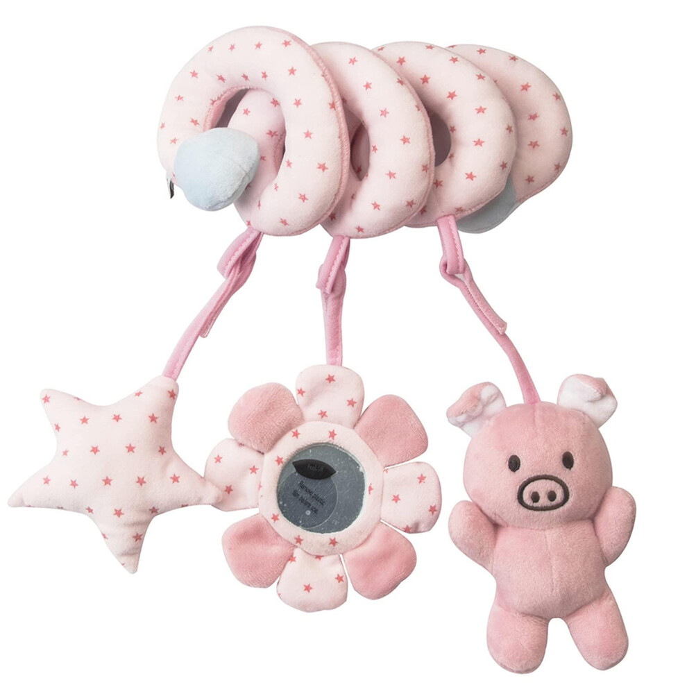 Activity Spiral Chain, Animal/Fabric Spiral For Bed, Pram, Playpen ( Pig) Pink