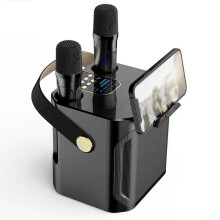 Double K Singer Sound Compatible Portable Karaoke Speaker Karaoke Bluetooth Compatible Speaker for Party Dual Microphone Latest Chip V5 3 (Black)