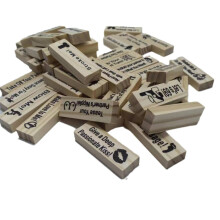 Generic Multilingual Game with Infernal Tower, 48 stackable wooden blocks, French version, for Valentine's Day in Brown.