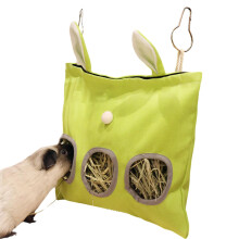 Rabbit Hay Feeder, Hay Feeder Hanging Rabbit Feeding Bag Adorable Slow Eating Feeding Pouch, Laundry Feed Dispenser for Small Animals