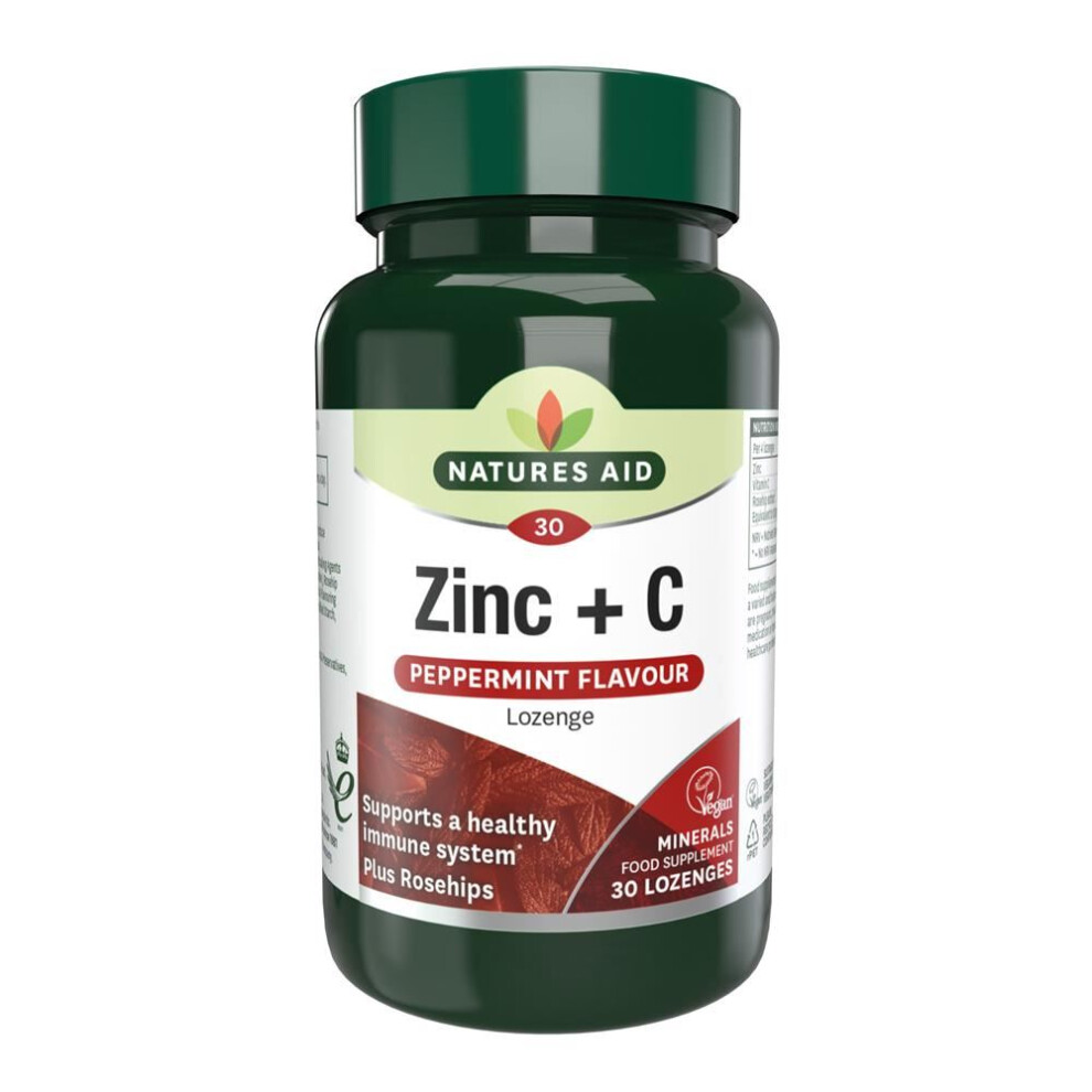 Natures Aid Zinc Lozenges (Peppermint) Rosehip + Vitamin C 30 Lozenges