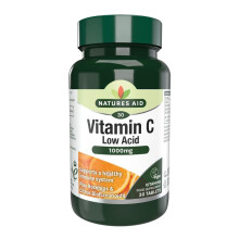 Natures Aid Vitamin C 1000mg Low Acid (with Rosehips & Citrus Bioflavonoids) , 30 Tablets. Suitable for Vegans.