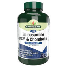 Natures Aid Glucosamine 500mg MSM 500mg + Chondroitin 100mg (with Vit C) , 180 Tablets