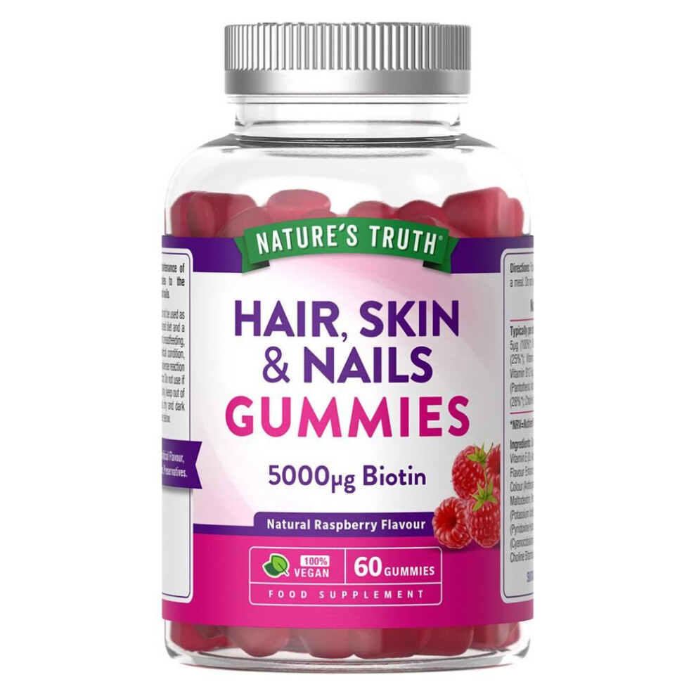 Nature's Truth Hair Skin & Nails Biotin 5000Ug Raspberry 60 Gummies
