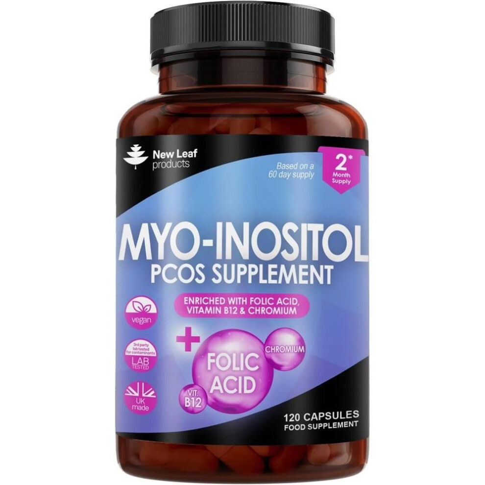 New Leaf Products Myo-Inositol Pcos Supplement - Myo Inositol Capsules Pcos Supplement Enriched With Folic Acid, Vitamin B12 And Chromium - Hormone Balance For Women
