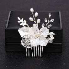 Silvercolored floral hair comb, jewelry for girls, handmade, alloy, pearl hairpin Ref: 6073