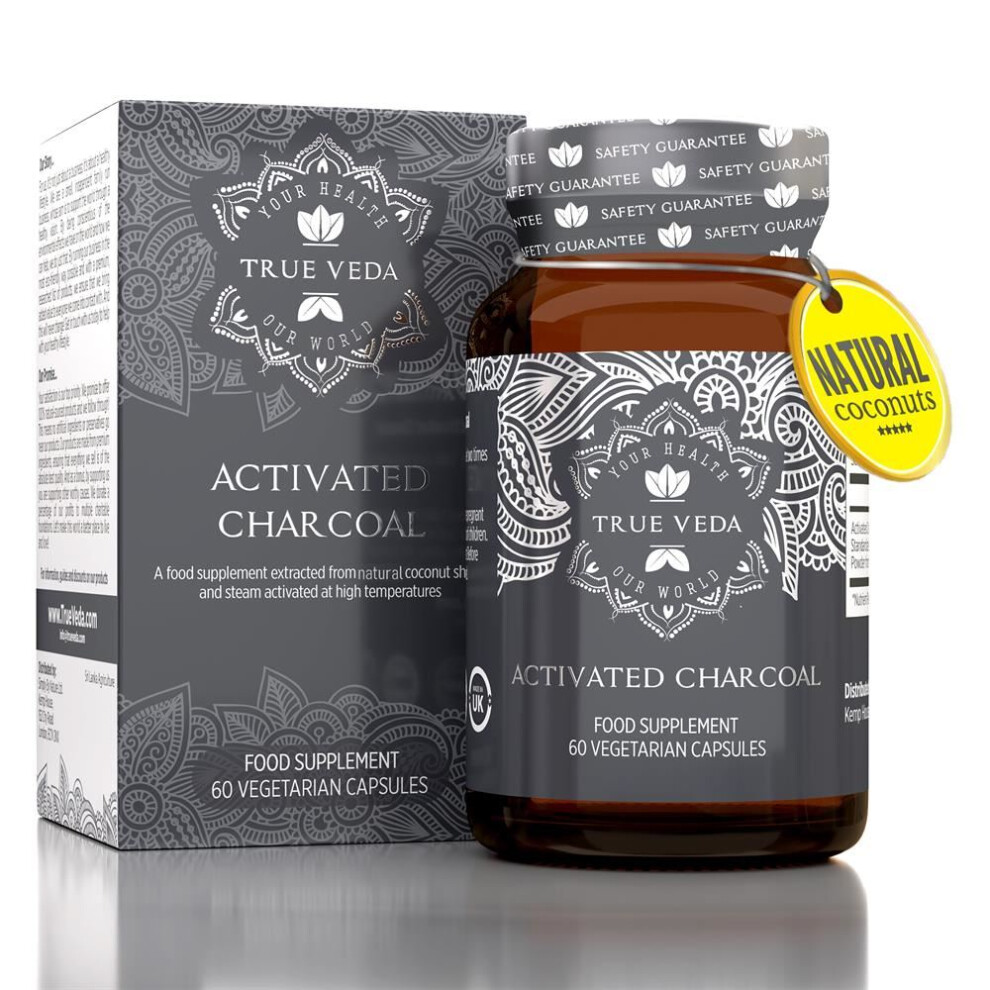 True Veda Organic Activated Charcoal Capsules Clean Steam Activated Charcoal Tablets Wild Harvested Organic Coconut Shells Natural Ayurvedic Supplement 60 Vegan