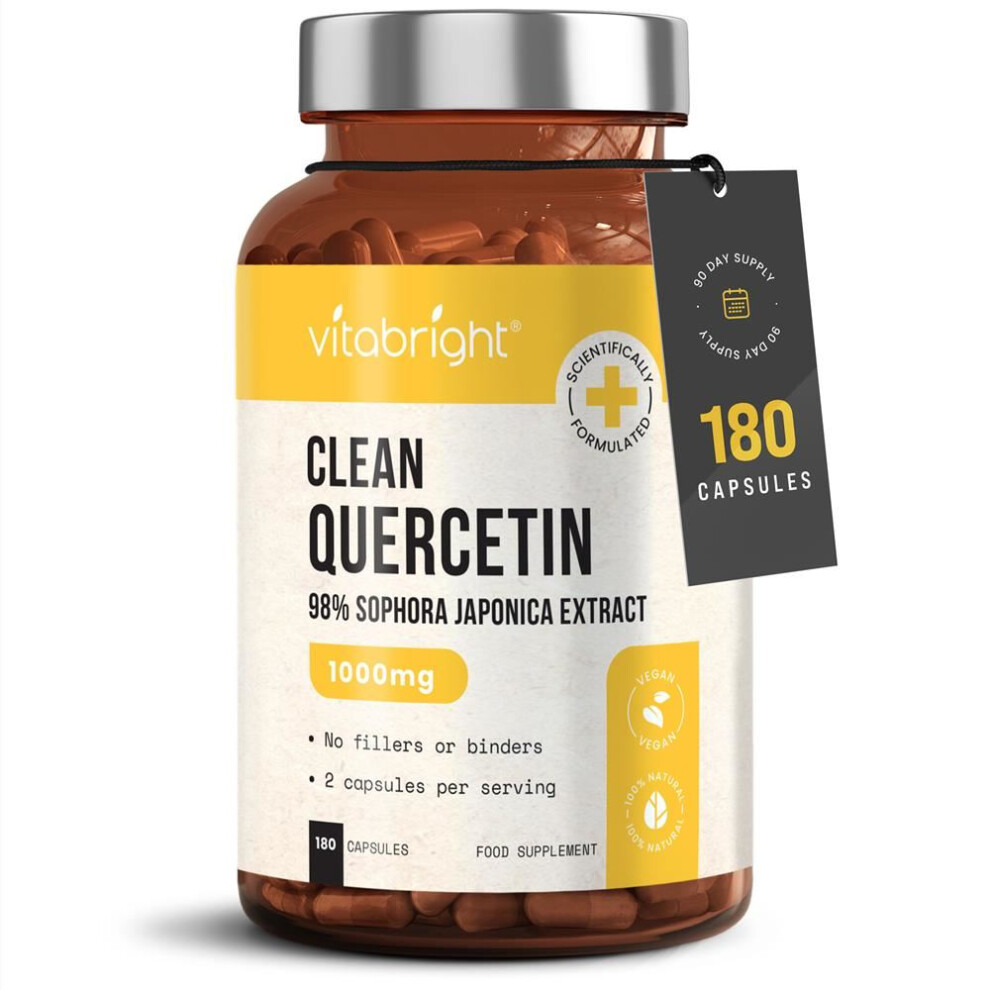Vitabright Quercetin, 98% Pure From Sophora Japonica Flower, 1000Mg Per Day From 2 Capsules, 180 Capsules (Not Tablets) - 3 Month