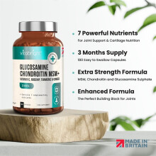 Glucosamine and Chondroitin MSM Joint Care Supplement with Turmeric Vitamin C Ginger Rosehip High Strength 180 Capsules Premium Glucosamine Sulphate