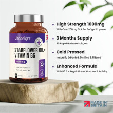 Starflower Oil / Borage Oil Capsules - 1000mg - High Strength GLA - with Vitamin B6 for Regulation of Hormonal Activity - 90 Softgels (3 Month Supply)