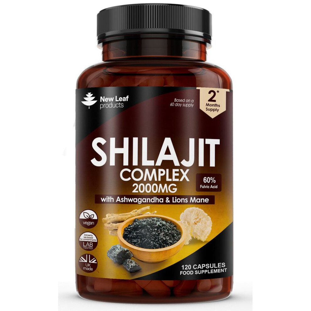 New Leaf Products Shilajit Complex - Himilayan Shilajit Enriched With Ashwagandha & Lions Mane, High Strength 2000Mg Shilajit Complex Capsules With 60% Fulvic Acid - 2