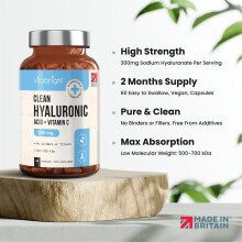 Hyaluronic Acid Capsules - High Strength 300mg - Premium Grade 500-700kDa - 60 Capsules (2 Month Supply) - With Vitamin C - Natural Moisturi