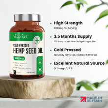 Hemp Seed Oil Capsules – 2000mg per Serving - 210 Softgel Capsules (not Tablets) – High Strength – Natural Source