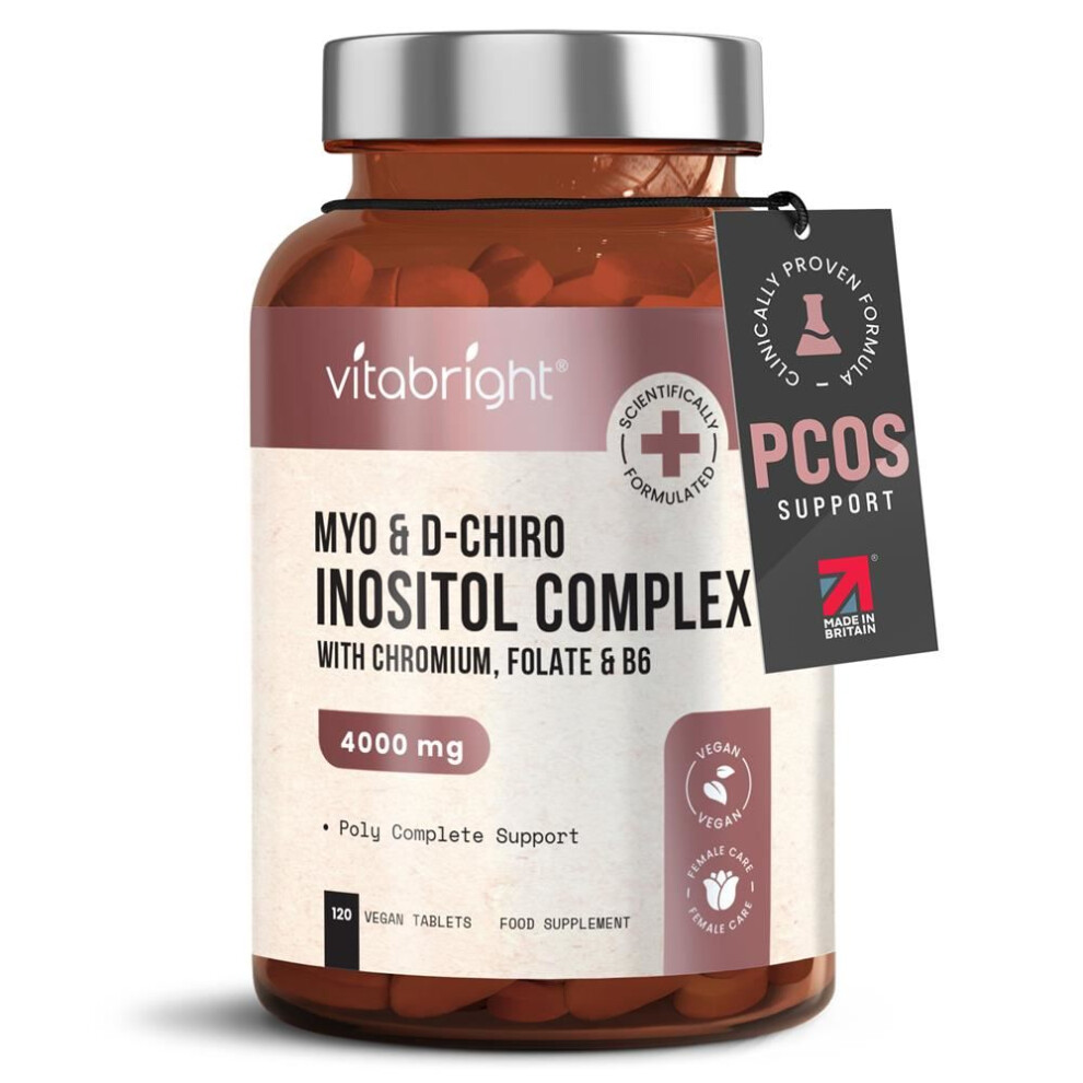 Vitabright Myo Inositol D Chiro Inositol Tablets Hormone Balance For Women, Inositol 4000Mg (Inositol 40 1 Ratio) Hormonal Balance For Women, Pcos Supplement,