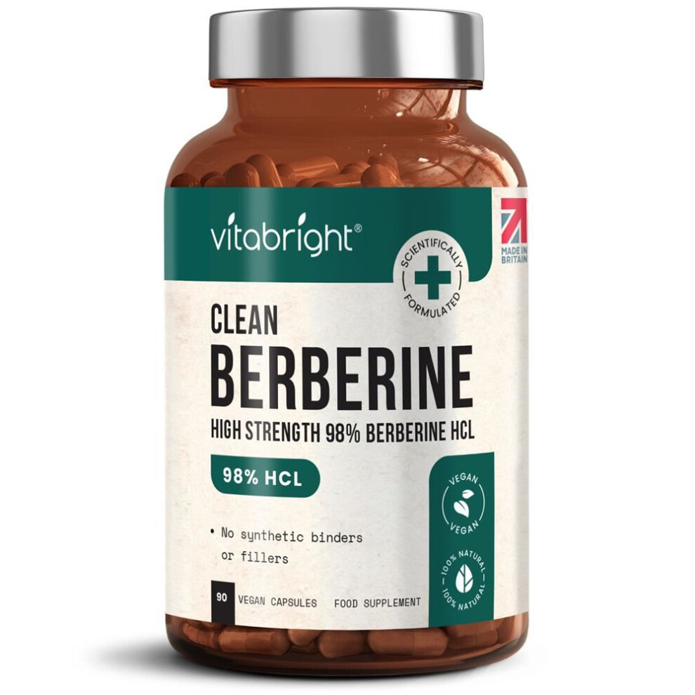Vitabright Berberine Hcl, 100% Natural & 98% Pure, High Strength 1500Mg X3 A Day/Berberine 1000Mg High Strength X2 A Day/Berberine 500Mg X1 A Day, 90 Capsules,