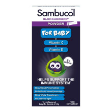 Sambucol, Baby Powder, Black Eldeberry, Vitamin C & D, Susțineți sistemul imunitar, Vitamine, 14 buc, 2.2 g