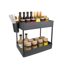 Organisateur innovant sous évier, panier coulissant à 2 niveaux et hauteur réglable, rangement sous évier polyvalent pour la cuisine, la salle de