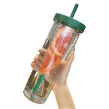Water Bottle with Fruit Infuser Leak Feeder Water Bottle Clear 800 ml Drinking Cup with Straw