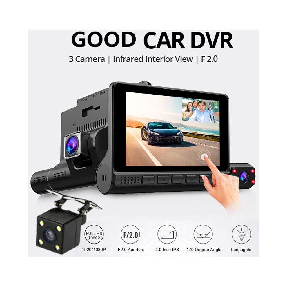 Dash Cam With Interior And Exterior Protection, Full Hd Triple Lens Recorder With G-Sensor And Waterproof Rear Camera For 24/7 Surveillance 9139052732551
