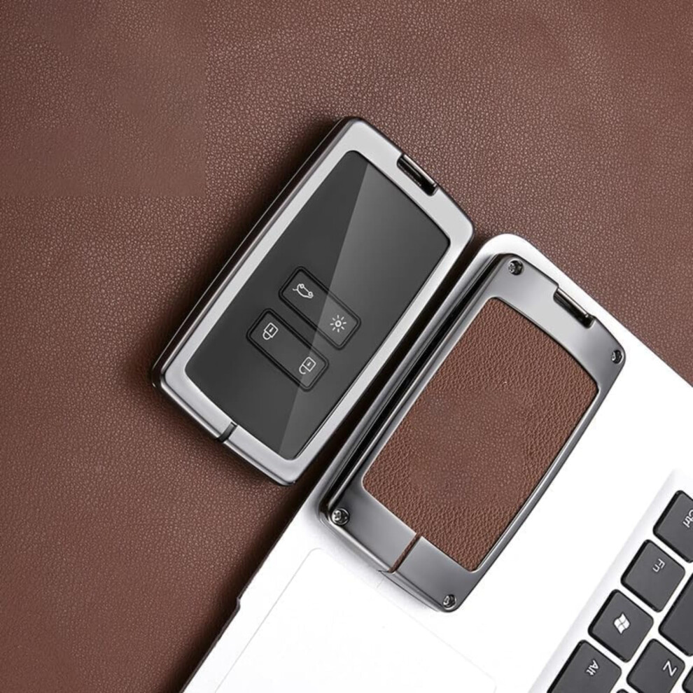 Car Key Cover For Renault Koleos, Durable Metal Leather Key Fob Protector With Keychain 9365049450966