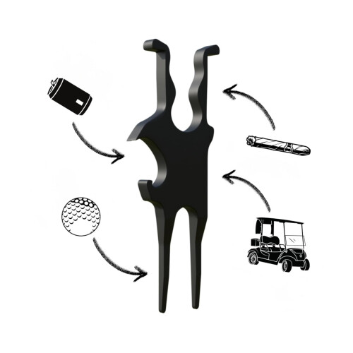 Golf MultiTool  Magnetic Cigar Holder, Pitchfork  Tool, Ball Marker, Bottle Opener
