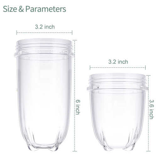 Blender Cups Replacement 16 ounce Cup 12 ounce Short Cup for 2