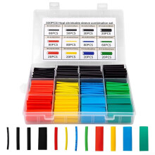 Heat shrink tubing assortment for electrical insulation, 530 pieces, 12 sizes, 5 colors