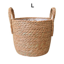 Panier de rangement décoratif, pot de fleurs naturel pour salle de bain et balcon, 19 cm de diamètre x 15 cm de hauteur, en paille tressée, style