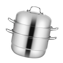1piece steam cooker, threelayer pot with raised lid, suitable for induction and gas stoves, spacesaving and durable.