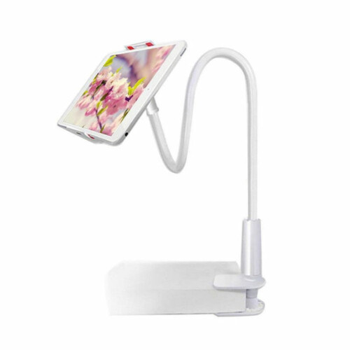 Suporte flexível para tablet com braço articulado, altura ajustável e ampla compatibilidade com dispositivos de 4 a 10,6 polegadas, clipe