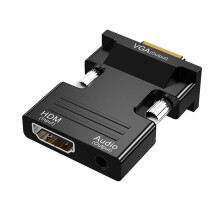 1080P HDTV Female to VGA Male Converter Dongle HDMI to VGA Adapter With 3.5mm Audio Output for Computers Black