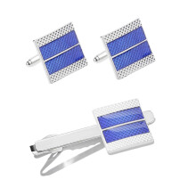 Men's Cufflinks Set  1 Pair Simple Square Cufflinks with Tie Clip, Copper Finish