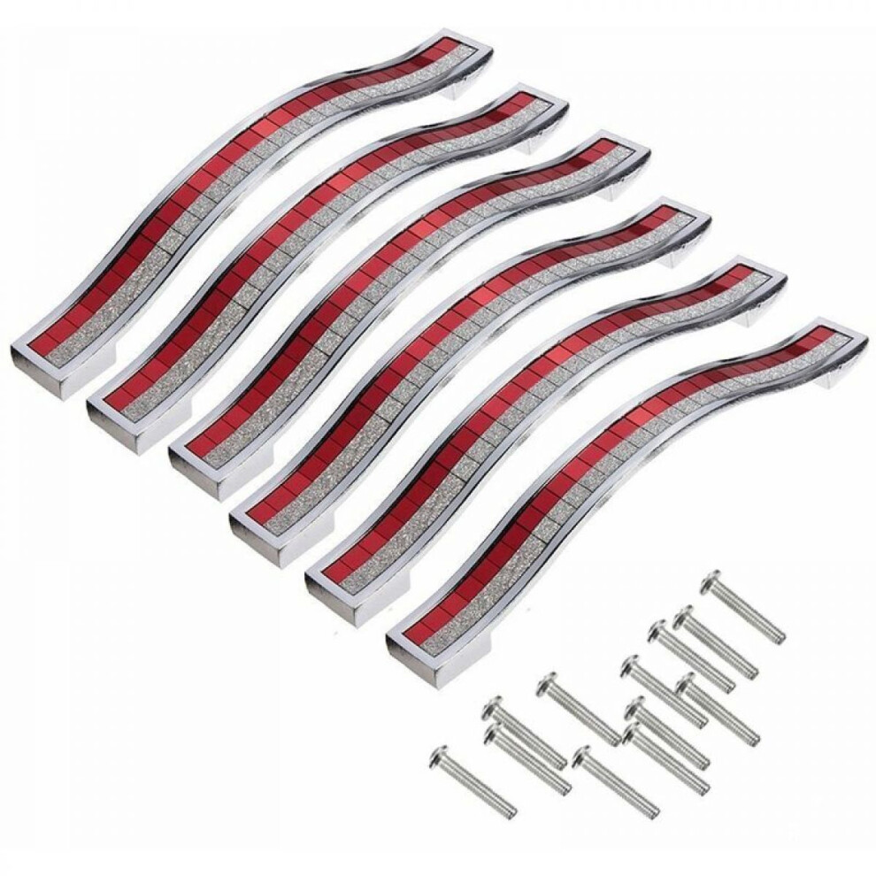 Cupboard Pulls, Aluminum Alloy And Crystal Glass, Decorative Smooth Surface Handles For Furniture, Silver Red, Set Of 6 9198585098985