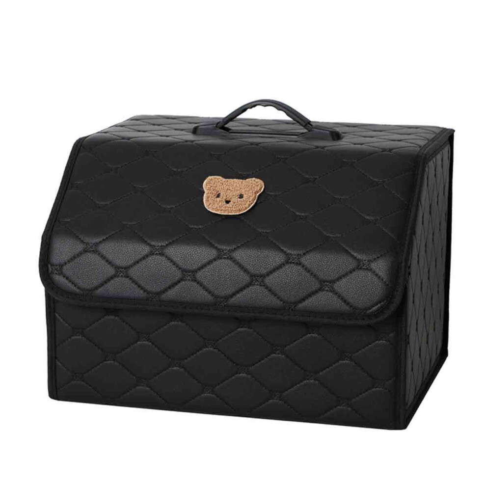 Leather Multifunctional Car Folding Storage Box, Trunk Organizer W/ Cartoon Bear Accents, Spacious Collapsible Cargo Bin 4 Secure & Dry Storage 9139052756700