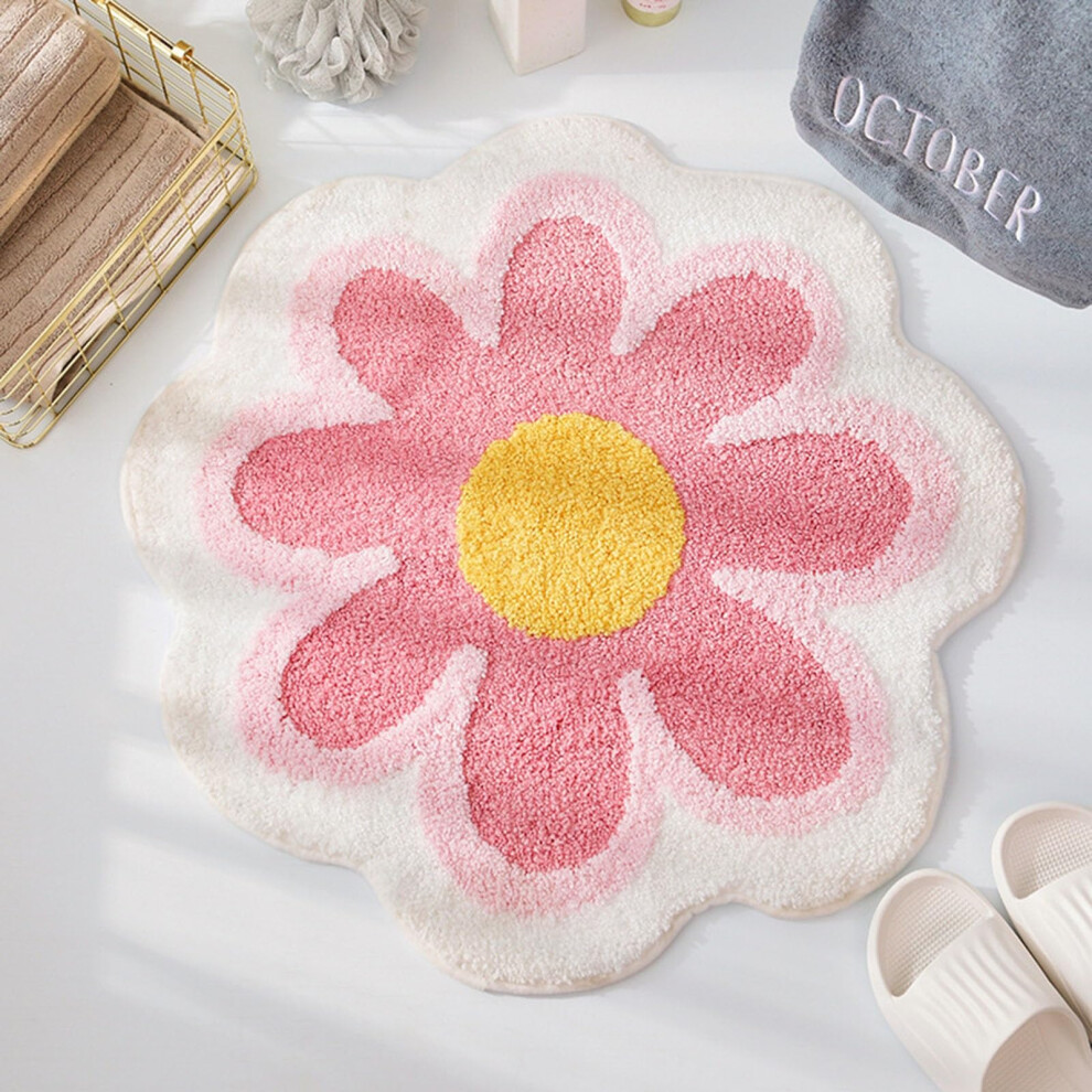 Fluffy Flower Rug For Bathroom Bedroom Living Room Soft Nonslip Round Mat For Kids Absorbent And Cute Pink