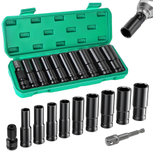 Heavy-Duty Coating Impact Wrench Nuts, Extra Deep Metric Sockets for Various Tools, Wear Resistance, Good Quality 11pc Set with Easy Installation