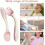Silicone Feeding Spoon and Fork  Ergonomic Grip First Stage Learning Set Pink 3