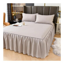 1 x Queen/King Bed Skirt Volant Bettrock Solid Color with Lace for All Seasons (Light Gray, 1 Skirt 180 x 220 cm)