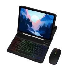 Lederhülle für iPad mit RGB-Bluetooth-Tastatur und -Maus Black  iPad 10,2/10,5 Zoll