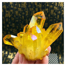 Crystal Cluster Natural Citrine Crystal Column Vintage Home Crafts Crystal Stone Decoration Column Plating Yellow Crystal Cluster 47CM ERTEYIN