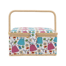 Sewing Basket Large Capacity 2Layer Organizer With Handle Classic Fabric Design For Scissors Thread Pins Needles