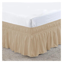 Elastic bed skirt with ruffles, soft, comfortable, wraparound, lightfast (brown, double bed)